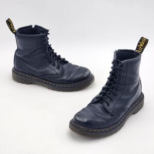 Dr. Martens 15382 Leather Combat Zip Lace Up Boots Black Youth Size 1